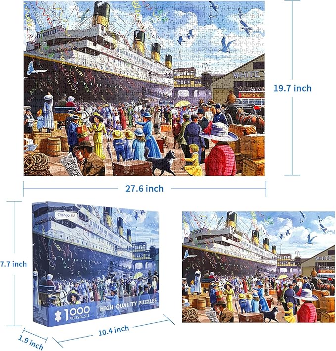 1000 Pieces Jigsaw Puzzles for Adults R.M.S. Titanic Puzzles Cruise Ship Oil Painting Jigsaw Puzzle Challenging Puzzles Intellectual Educational Game Toys for Kids Teens