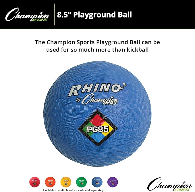 Champion Sports Rhino Playground Balls 8.5"D - Two Ply, Nylon Wound, BLUE