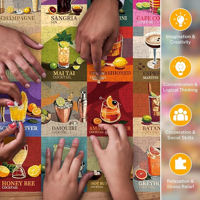 Cocktail Jigsaw Puzzles for Adults 1000 Pieces, Unique Cocktails 1000 Piece Puzzle for Adults, Hard Difficult Impossible Challenging Jigsaw Puzzles 1000 Pieces