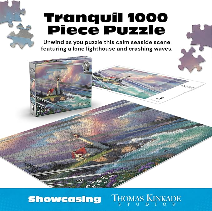 Buffalo Games – Thomas Kinkade Windswept Cove 1000-Piece Jigsaw Puzzle for Adults, Silver Select Coastal Scene with Foil Accents