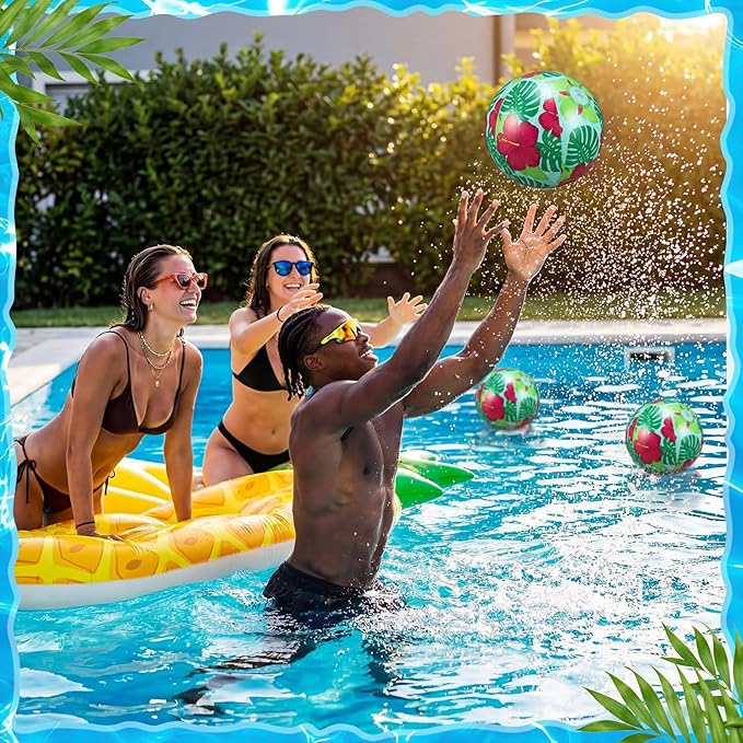 Civaner Tropical Luau Party Decorations Beach Ball 7.87 Inches Inflatable Beach Ball for Tropical Luau Party Favors Summer Swimming Pool and Beaches Game Gifts for Hawaii Themed Birthday