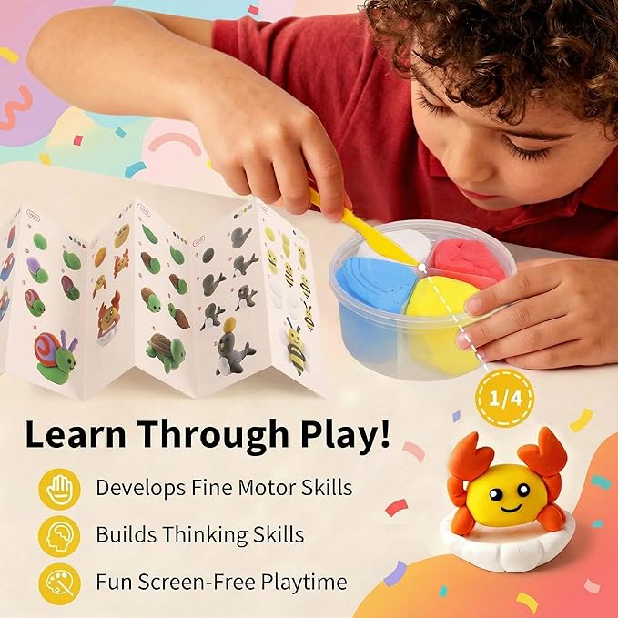 NewFamily Air Dry Clay Kit, 15 Colors, 12 Step-by-Step Projects, Project Cards & Instruction Guide, Soft Non-Sticky Clay with Tools, Non-Toxic DIY Craft Set for Home, School, Parties & Gifts