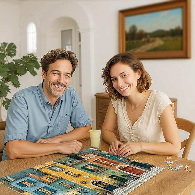 Puzzles for Adults 1000 Pieces, Fall Italy Town Street Vintage Landscape, 1000 Piece Puzzle for Adults Seniors, Jigsaw Puzzles 1000 Pieces with Letters on Back, Fun Gifts Decor, 1:1 Poster
