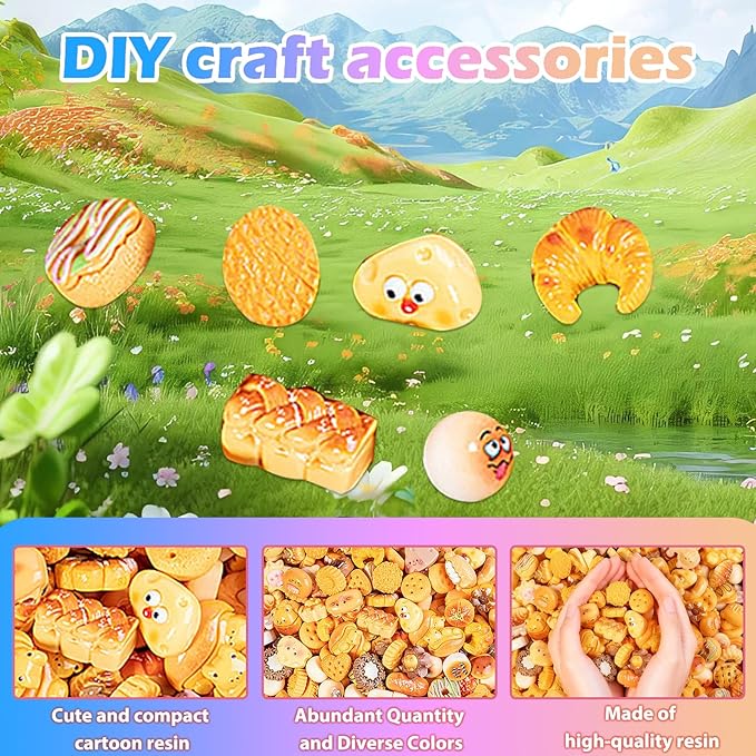 50PCS Mini Food Resin Mystery Blind Bags: Bread, Cookies, Pastries, Donuts Charms for DIY Phone Cases, Slime Charms, Scrapbooking & Craft Projects Party Favors, Classroom Rewards