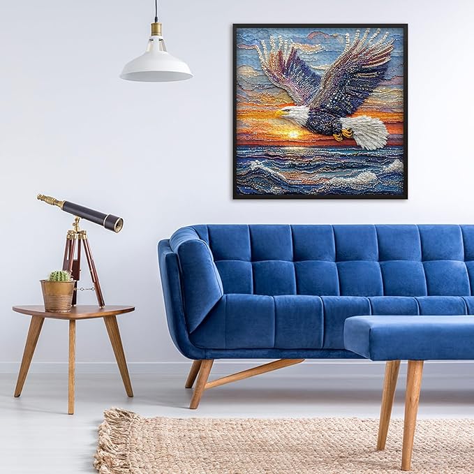Beaded Eagle Puzzle for Adults 1000 Pieces, Colorful Bald Eagle Over Ocean Puzzles, Unique Jewelry Bird Jigsaw Puzzle Animal Art, Impossible Difficult Hard Challenging Puzzles