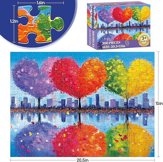 300 Piece Puzzles for Adults,Tree of Love Puzzle for Adults Kids Seniors,Large Piece Fun Puzzle for Kids Ages 8-10 10-12,Challenging Trees of Nature Seasons Puzzles Perfect for Game Nights,20.5x15 in