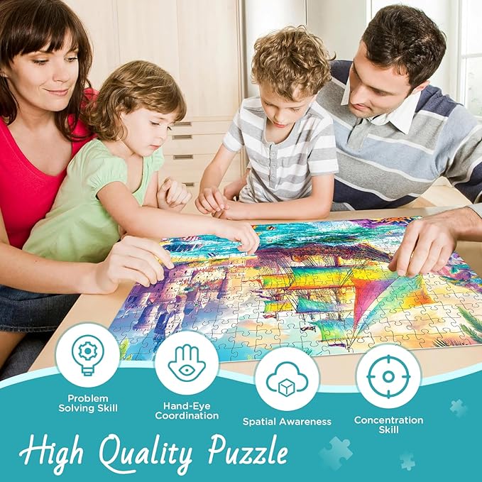 300 Piece Puzzles for Adults – Sea Beach Ship Jigsaw Puzzle, Large 300 Pieces Jigsaw Puzzle for Adults Kids Seniors, Family Fun Puzzle Game & Relaxing Gift, 20.5 x 15