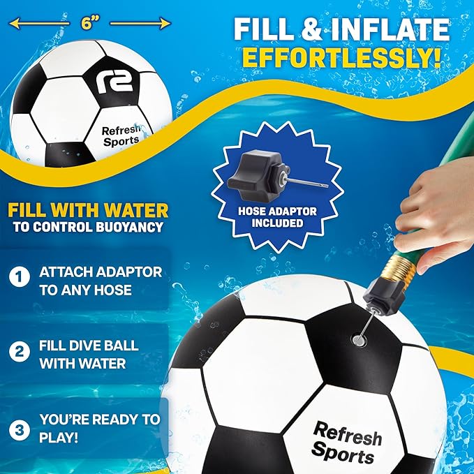 Aqua Dive Pool Ball - Underwater Pool Toys For Kids & Teens - Fun Summer Water Toys & Beach Games for Boys and Girls - Kick, Throw, Pass Underwater - 6" Soccer Ball Gift for 5 6 7 8 9 10+ Year Old