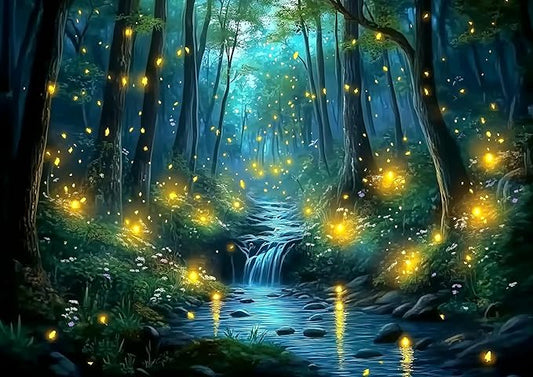 1000 Piece Enchanted Forest Waterfall with Fireflies Landscape Puzzle for Adults, Home Decor & Stress Relief Activity, Ideal for Puzzle Enthusiasts, Nature Lovers