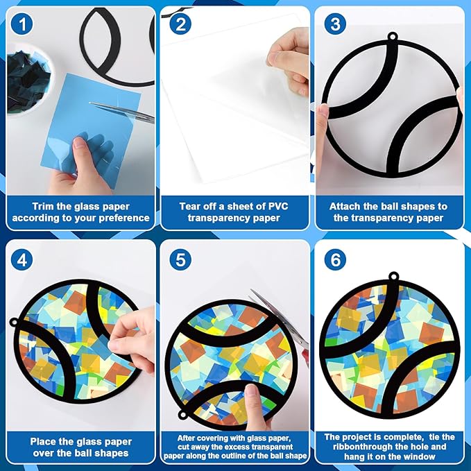 32 Sets Sports Ball Suncatchers Craft Kit DIY Window Stained Glass Effect Football Baseball Basketball Paper Craft Home School Classroom Decoration Kid Birthday Gift Creative Art Project Activity Game