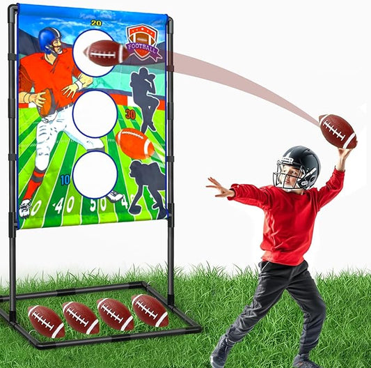 2025 New Upgrade Metal Football Toss Game with 4 Inflatable Balls Throwing Target Games Football Gifts for Boys 8-12, Target Practice for Kids Ages 3+ Sports and Outdoors Toys for Family Fun Play