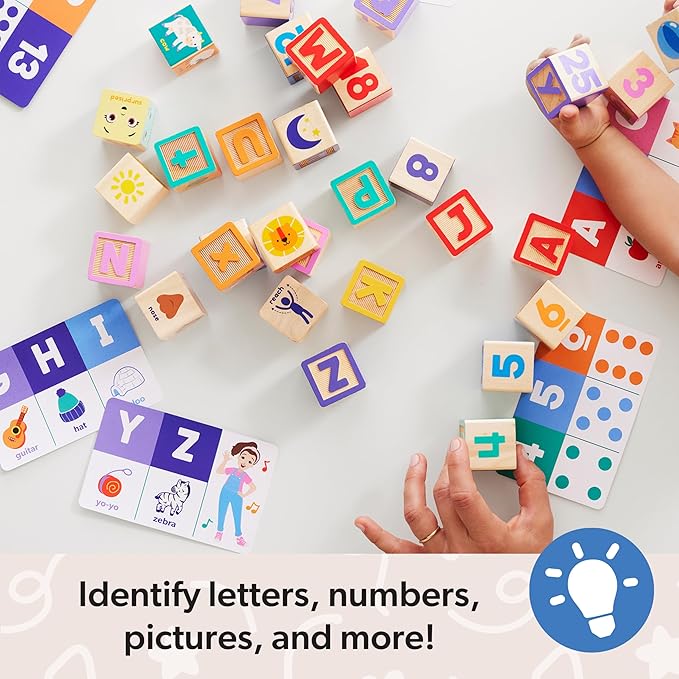 Melissa & Doug Ms. Rachel Letter, Number, and Game Wooden Learning Blocks with Activity Cards for Girls and Boys Toddlers Ages 18 Months+ - FSC Certified