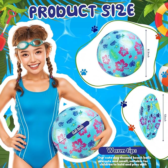 12 Pack Hawaiian Beach Ball 8.5 in Inflatable Beach Balls Bulk for Kids & Adults Cartoon Swimming Pool Toys Pool Party Favors for Birthday Summer Outdoor