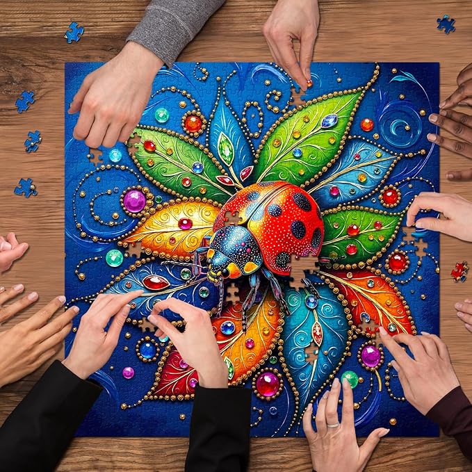 Colorful Beetle Puzzles for Adults 1000 Pieces, Nature Insect Jigsaw Puzzles, Vibrant Fantasy Ladybug Puzzle