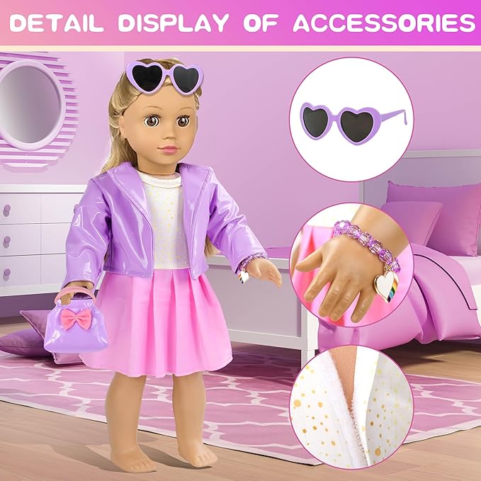 American 18 Inch Doll Accessories Case Luggage Travel Makeup Play Set With Clothes,Tote Bag,Sunglasses,Eye Shadow,Lipstick,Hairpin,Bracelets,Eyelash Brush For 18" Dolls Toy Stuff,No Doll And Shoes