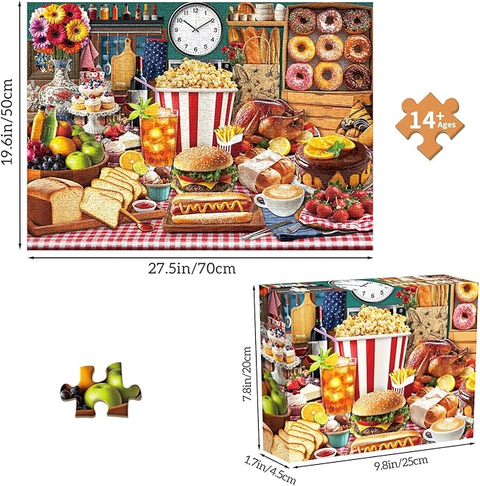 Food Feast Jigsaw Puzzles, Puzzles for Adults 1000 Pieces, Lumière's Banquet Impossible Challenging Puzzles Game, Interlock Perfectly No Dust, Gifts for Easter Father's Mother’s Day