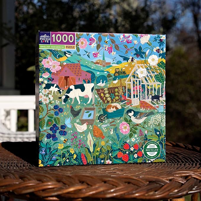 eeBoo 1000 Piece Puzzle - English Cottage Hedgerows Jigsaw Puzzle for Adults, Square 23" x 23" Made with Recycled Board & Vegetable-Based Ink