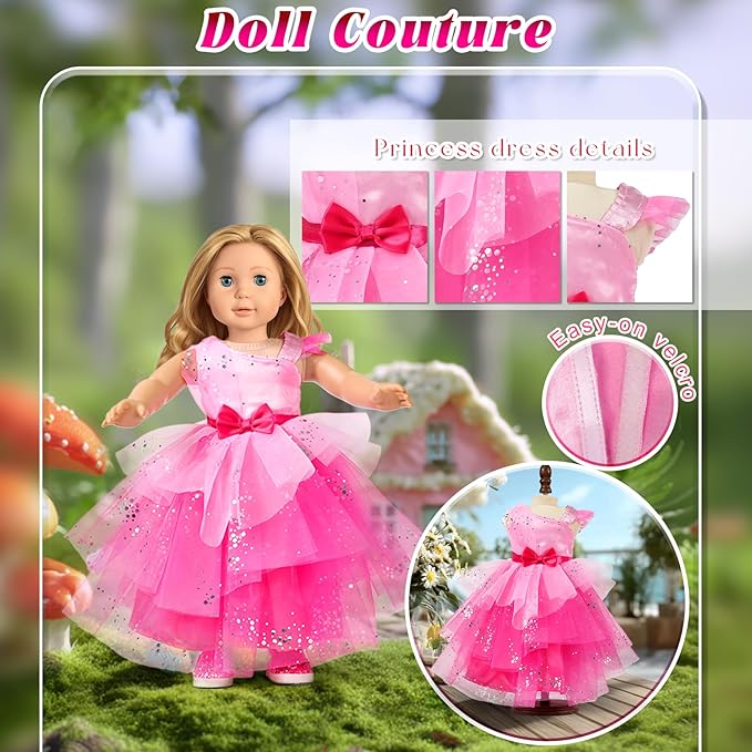 WONDOLL 18 Inch Doll Clothes and Accessories 5-Piece Princess Dress Up Set - Complete Outfits for 18 Inch Dolls - Perfect for Dress Up Play & Birthday Gifts (No Doll)