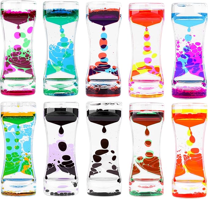 Oneshow Liquid Motion Bubbler Colorful Oil and Water Sensory Toys Hourglass Bubbler Timer for Kids Calm Stress Relief Desk Fidget Toy for Office for Adults Gifts Easter Basket Stuffers (10 Pack)
