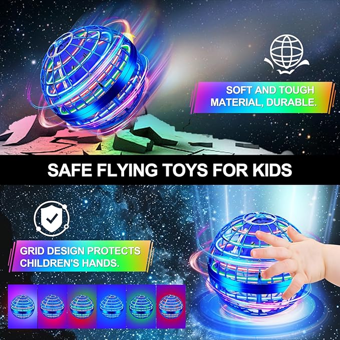 Flying Orb Ball Toy,2026 Upgraded Parachute with LED Light,Magic Hand Controlled Gravity Ball,Cosmic Globe Boomerang,Cool Christmas Birthday Gift for 6 7 8 9 10+ Year Old Boys Girls Teens-Navy