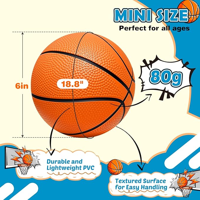 Mini Basketballs,3 Pack 6" Inch Small Basketball Set with Pump Over The Door Mini Hoop Basketball Replacement Toy for Toddlers,Kids,Teenagers for Pool,Indoors,Outdoors