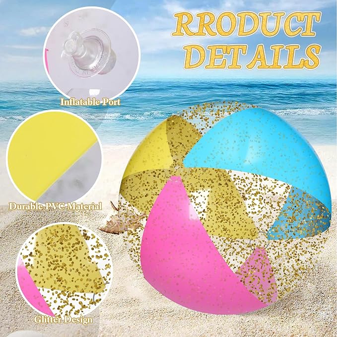 Realspring 2 Pcs 48'' Giant Beach Balls for Swimming Pool 4 Ft Jumbo Glitter Confetti Inflatable PVC Pool Balls Large Summer Blow up Beach Toys for Adults Summer Outdoor Party Favor(Colored)