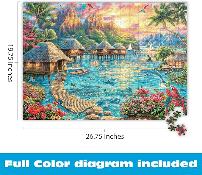Buffalo Games - Puzzles for Adults 1000 Pieces Chuck Pinson Tropical Oasis 1000 Piece Jigsaw Puzzle, Made in USA, Full-Color Poster, Recycled Premium Board