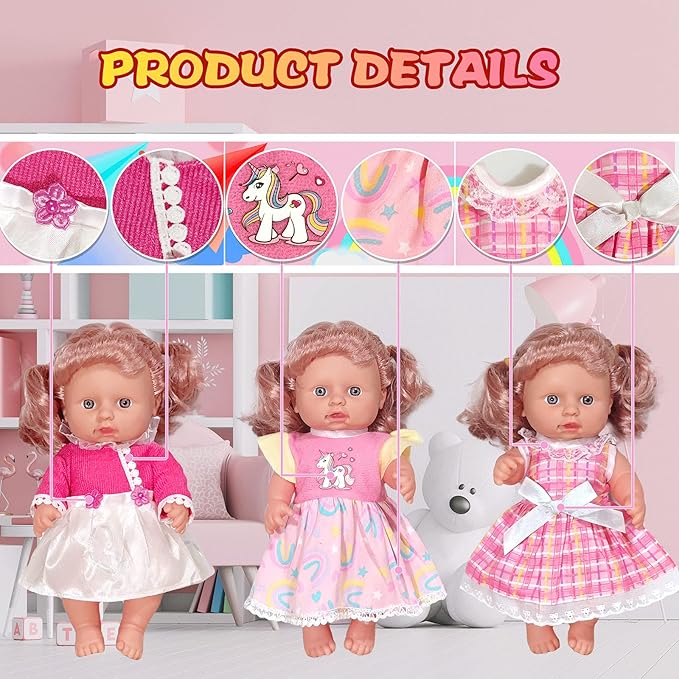 ARTST Doll-Clothes-Accessories 7 Set Baby-Doll-Clothes Suitable for 8-10-Inch-Dolls Included Tablewar and Hangers