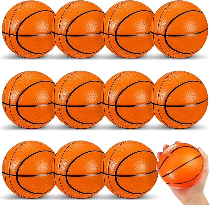 12 Pcs 4'' Mini Foam Basketballs for Kids Adults, Squeeze Stress Ball Safe Soft Replacement Beach Pool Basketball for Indoor Hoop Toddler Quiet Bouncy Sport Game (Orange)