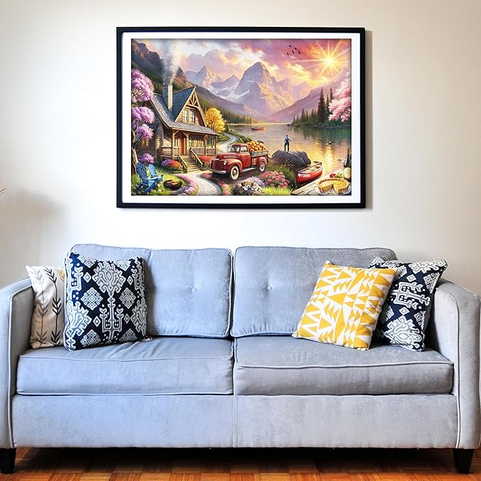 Think2Master Lakeside Mountain Retreat 500 Pieces Large Format Jigsaw Puzzle: 13+, Teens, Adults & Families. Escape to a World of Tranquility and Rustic Charm. Great Gift. Size: 26.8” X 18.9”