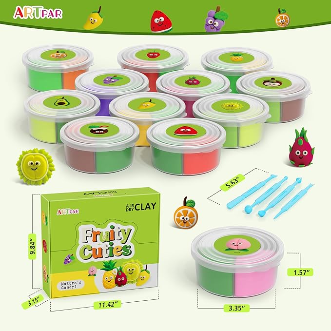 ARTPAR Air Dry Clay Kit for Kids - 12 Fruit DIY Modeling Magic Clay, Soft & Non-Sticky with Tools & Tutorials, Perfect for Classroom Art Activities,School Crafts & Party Favors Birthday Gifts