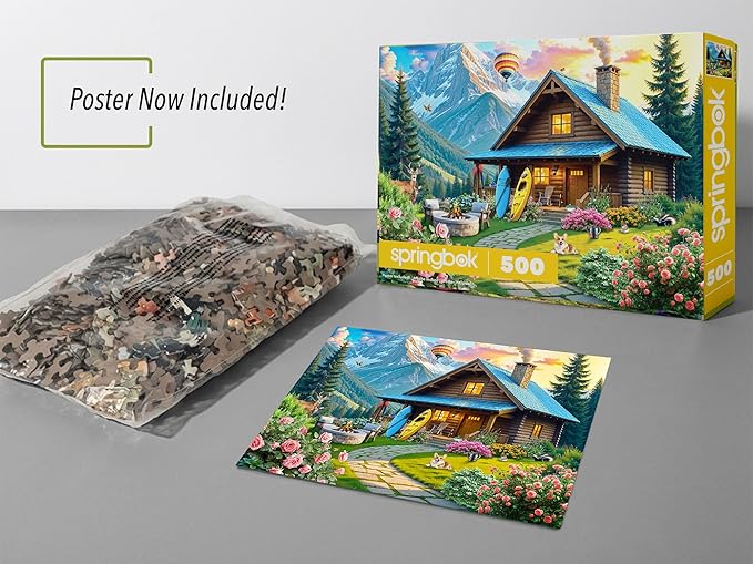 Springbok Mountain Cabin Retreat 500 Piece Jigsaw Puzzle for Adults – Poster Now Included - Scenic Nature – Unique Cut Pieces – Made in USA