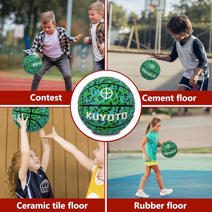 KUYOTQ Kids Youth Adult Size 3/4/5/6/7 (22/25.5/27.5/28.5/29.5") Basketball Premium Rubber or Faux Leather Basketball Indoor Outdoor Basketball for Boys Girls Womens Mens Basketball Gifts (Deflated)