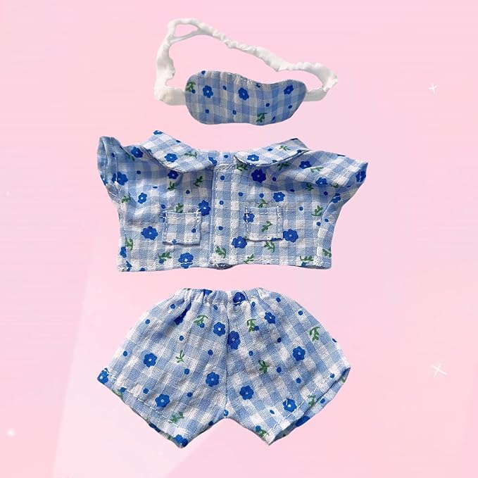 15cm/17cm Doll Outfit Suitable for Labubu Clothes –Stylish Adorable Dolls Accessories for Dressing Up (No Doll Included) (B-Blue Floral Pajamas 3-Set)
