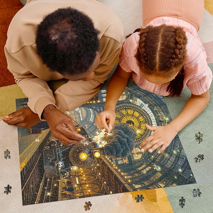 Vintage Train Puzzles for Adults 1000 Pieces, Steam Train Station Art Jigsaw Puzzle, Classic Railway Scenery Puzzles as Home Wall Art
