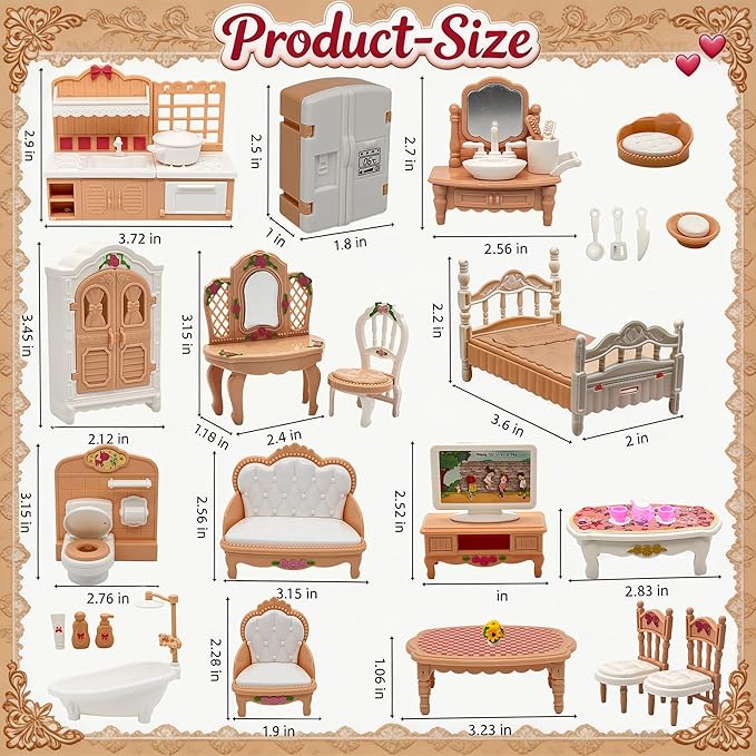 Doll House Furniture Accessories Four Major Series: Living Room, Bedroom, Bathroom, Kitchen Miniature Dollhouse Furniture Birthday (Style-C)