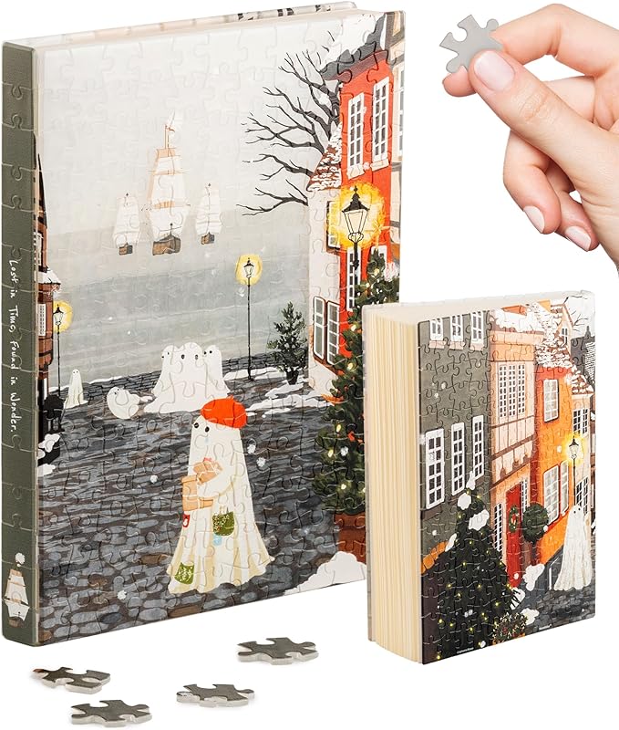 PieceRelax A5 3D Puzzle Journal for Adults, 300 Piece Plastic Jigsaw Book Cover (Includes Notebook) - Katherine Blower - Harbor’s First Snow, Unique Gift [YA1074]