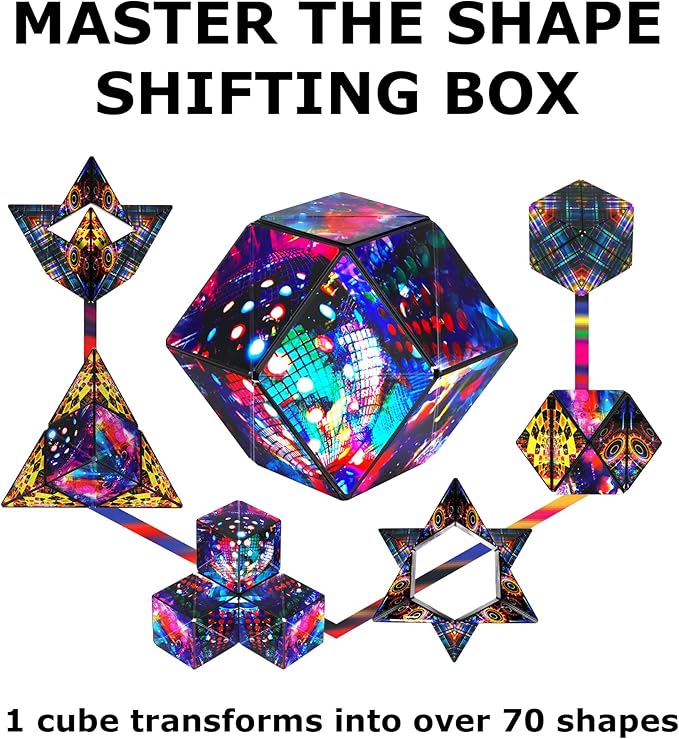 Shashibo Shape Shifting Box - STEM Fidget Toy with Ultra Strong Magnets - Sensory Puzzle Cube Transforms Into 100+ Shapes, Easter Basket Stuffers Gift for Kids, Teens, and Adults (Disco Plaid)