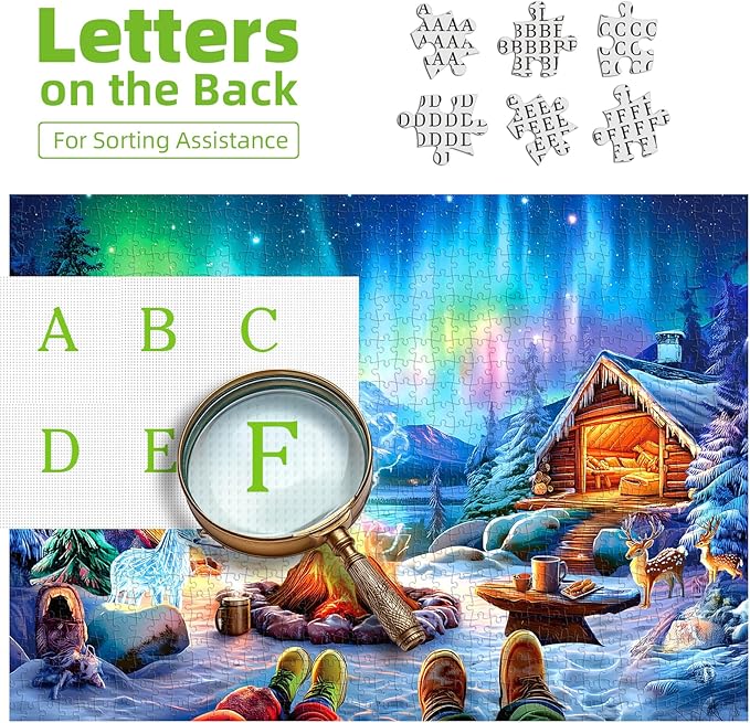 Aurora Winter Camp 500 Piece Puzzle for Adults, Fun Puzzles for Adults 500 Pieces with HD Print & Poster, 23" X 15" in Dust Free, for Gifts Halloween Christmas Family Games Lovers