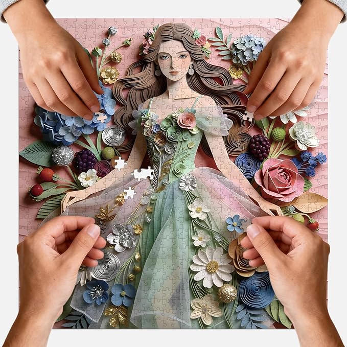 Puzzles for Adults 1024 Piece, 3D Paper Art Floral Princess Scene Jigsaw Puzzles, with Letter Markings, HD Poster, Storage Bag– Home Decor Gift for Art & Craft Lovers （23.86 x 23.86 in）