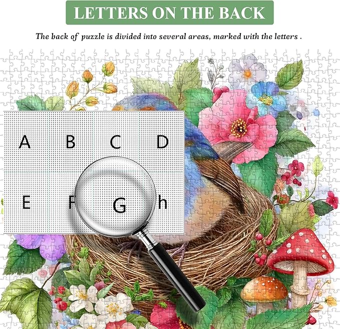 Robin Bird Puzzles for Adults 1000 Pieces, Flowers Garden Puzzles Mushrooms Floral, Nature Spring Bird Jigsaw Puzzle Painting