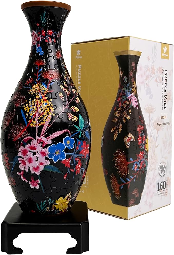 Pintoo 3D Puzzle Vase Unique Flower Vase Made by 160 Curved Plastic Puzzle Pieces House Warming Gift for Flower Arrangements and Home Decoration, for Mom [S1031] (Classic, Elegant Floral Print)