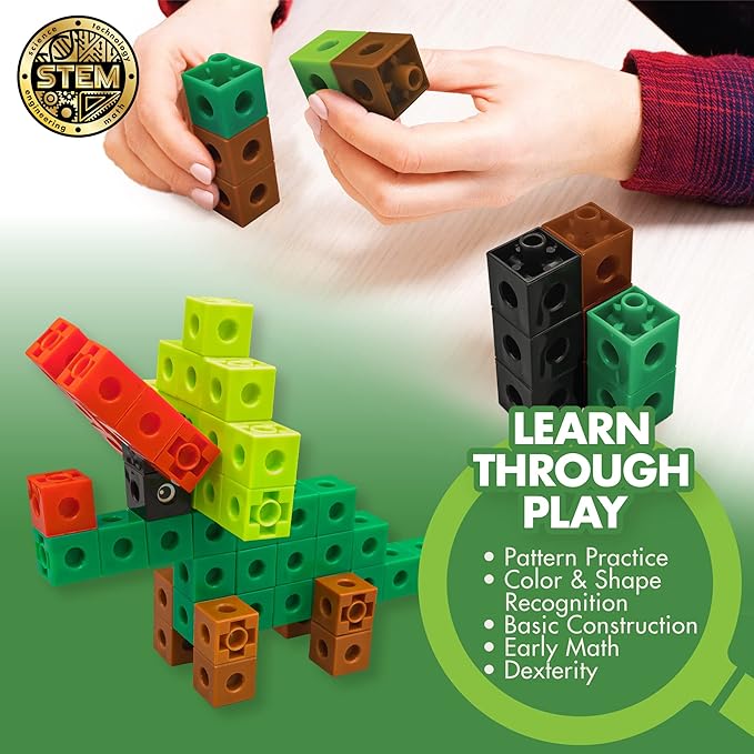 The Young Scientists Club Dinosaur STEM Cubes, Build, Learn & Create with 100+ Math Cubes Manipulatives, 2-in-1 Educational Games, Math Cubes for Kids Ages 4-8, Awesome Learn Through Play Toys Multi