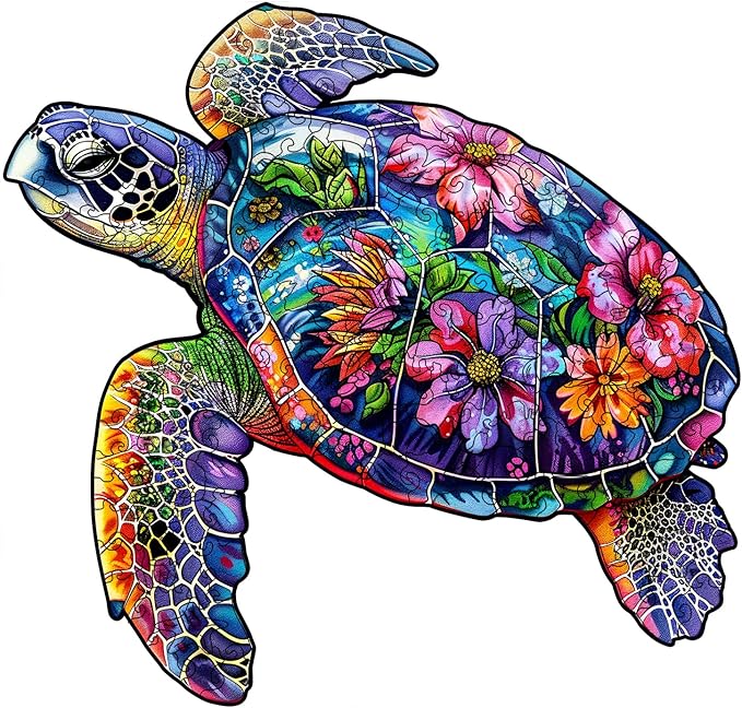 Wooden Puzzles for Adults, About 150 Pieces Unique Puzzles for Adults, Irregular Animal Shaped Wooden Jigsaw Puzzles, Creative Gift,11.1 x 5.5 inch, Turtle