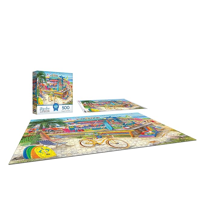 RoseArt - Chris Bigelow Illustrations - Shaggy's Surf Shack 500 Piece Jigsaw Puzzle - Colorful Surf Ocean Seaside Scene – Adult Puzzle – Finished Size Approx. 18" x 24", Made in USA