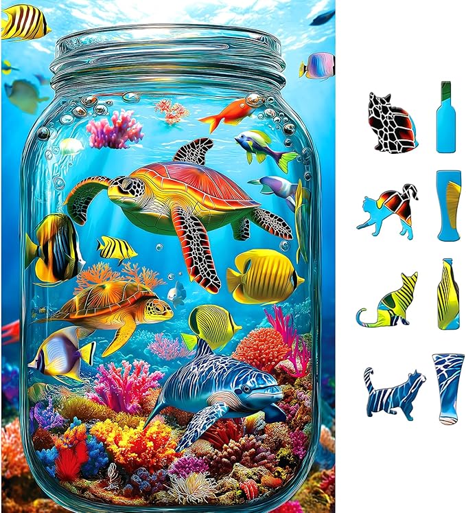 500 Pieces Puzzles for Adults - Ocean World in Glass Bottle, Challenging Impossible Hard Difficult Stunning Art Wall Decor, Gift for Adults Jigsaw Puzzles Lovers, 23 x 15 inch