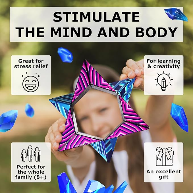 Shashibo Shape Shifting Box - STEM Fidget Toy with Ultra Strong Magnets - Sensory Puzzle Cube Transforms Into 100+ Shapes, Easter Basket Stuffers Gift for Kids, Teens, and Adults (Blue Crystal)