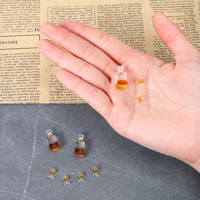 9 Pcs 1:12 Scale Bottle Dollhouse Accessories A Set of Mini Whiskey Wine Bottle Bar Model Exquisite Miniature Dollhouse Accessories Realistic Mini Whiskey Wine Decoration Doll House Decor