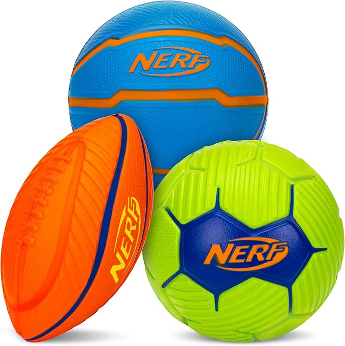NERF Micro Foam Sports Ball Set - Kids Foam Micro Football, Soccer Ball + Basketball Set Soft Stress Relief Mini Foam Sports Set for Kids - Multicolor