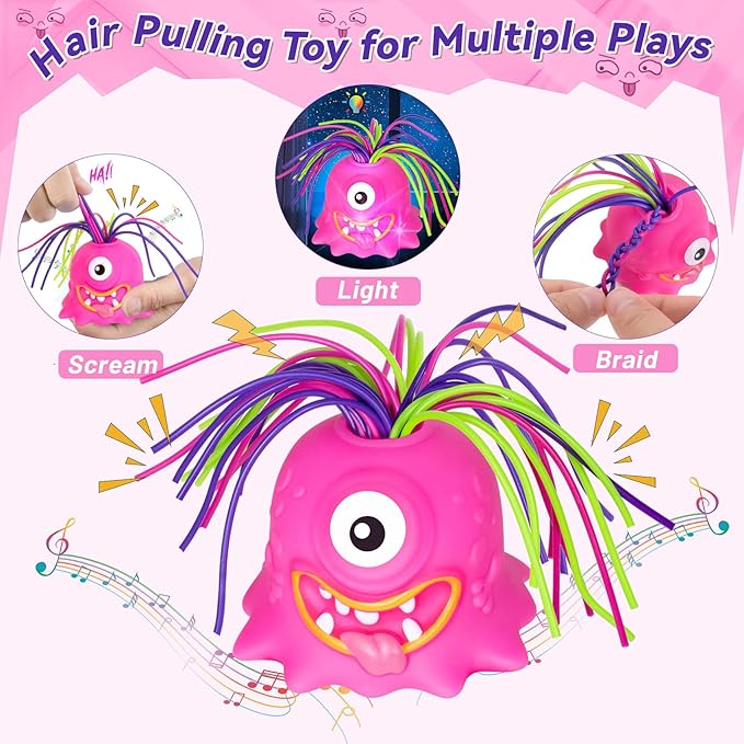 Fidget Toys Hair Pulling Stress Relief Toys with LED Light Differernt Screams Novelty Screaming Monster for Adults Teens Autism (Blue&Pink, 2P)